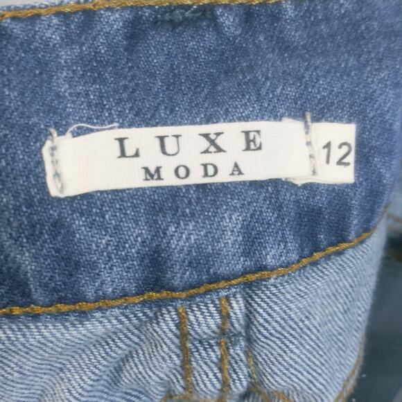 Luxe Moda Denim Distressed Frayed Hem Midi Skirt 12 - Picture 5 of 6